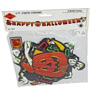 VTG Beistle Die Cut Happy Halloween Banner Jointed Streamer  6' USA 1989 NOS
